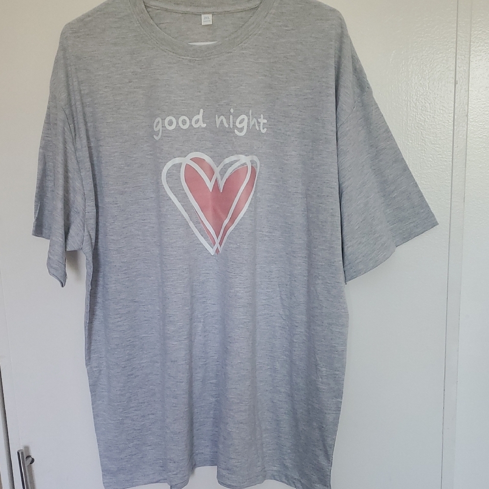 Gray Pajama T-Shirt with Heart Design